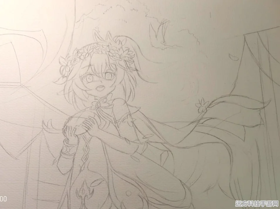 铅笔勾勒奇幻世界，原神草神的魅力素描之旅