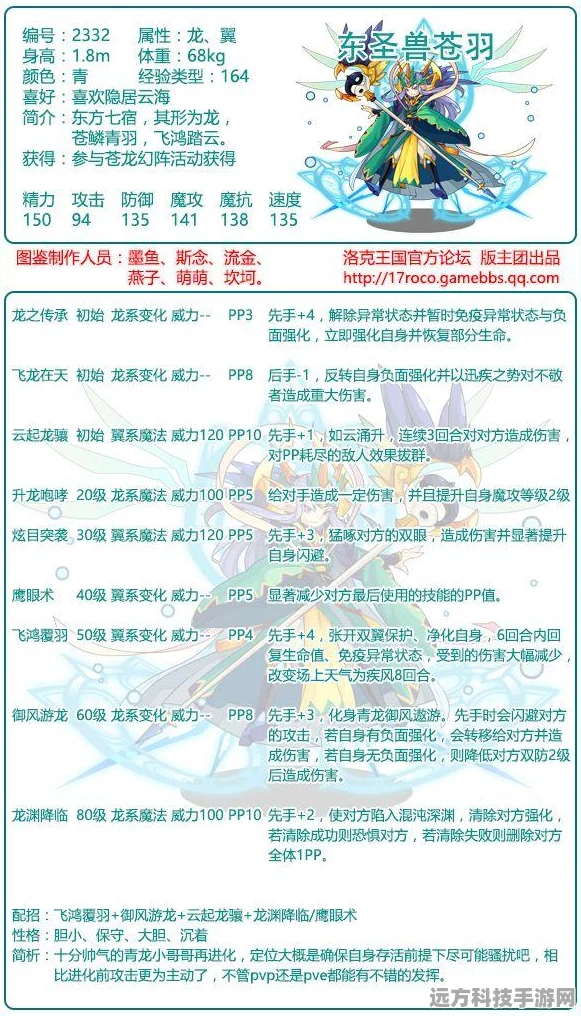 洛克王国东圣兽苍羽，技能搭配与战斗技巧深度剖析